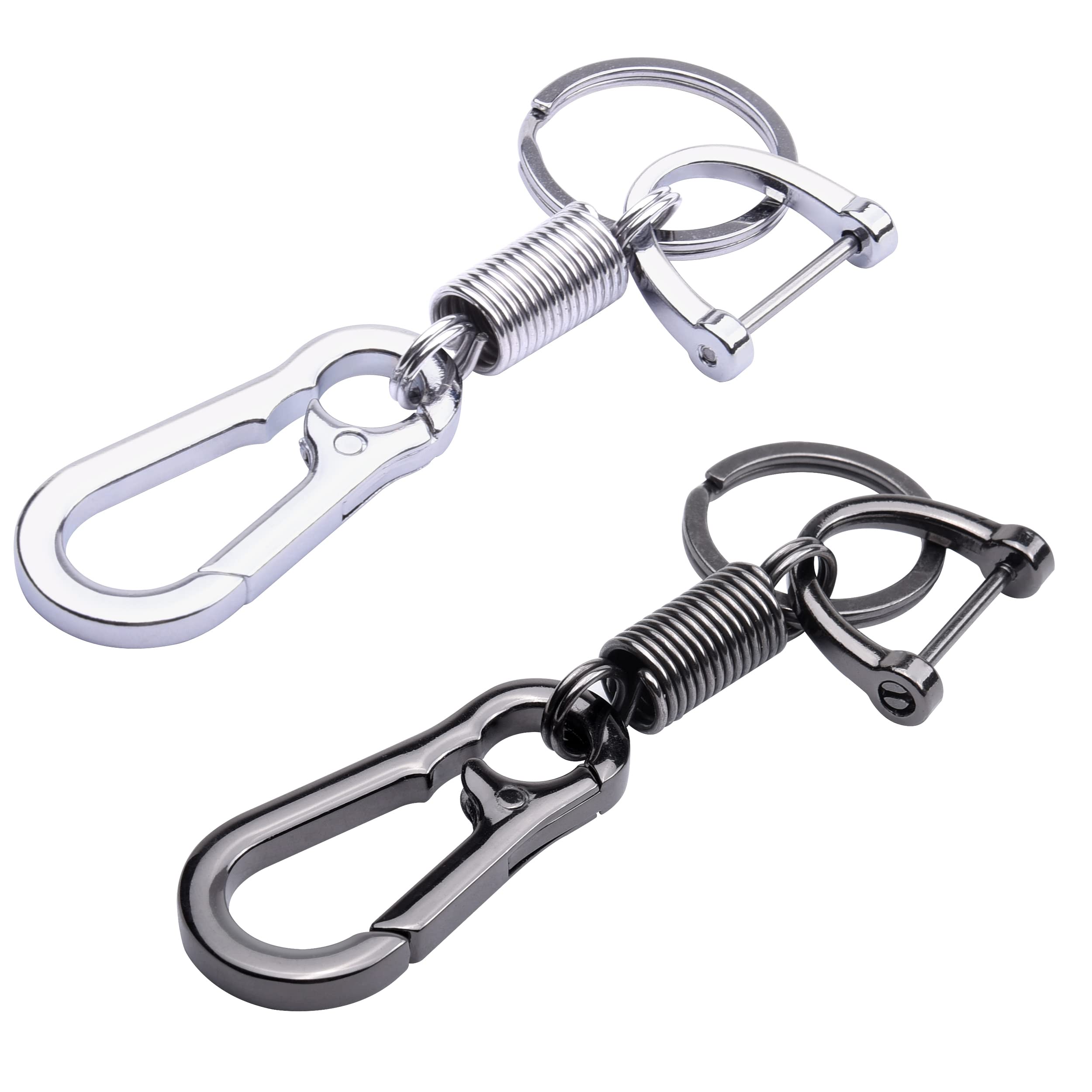 

[Wisdompro] Key Holder, Zinc Alloy Key Chain, Carabiner, Key Ring, Lightweight, Attachment, Set of 2, Black + Silver