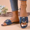 Able Summer Comfortable Breathable Slippers Large Flat Sandals Casual Open Toed Metal Buckle Women's Shoes 35-43