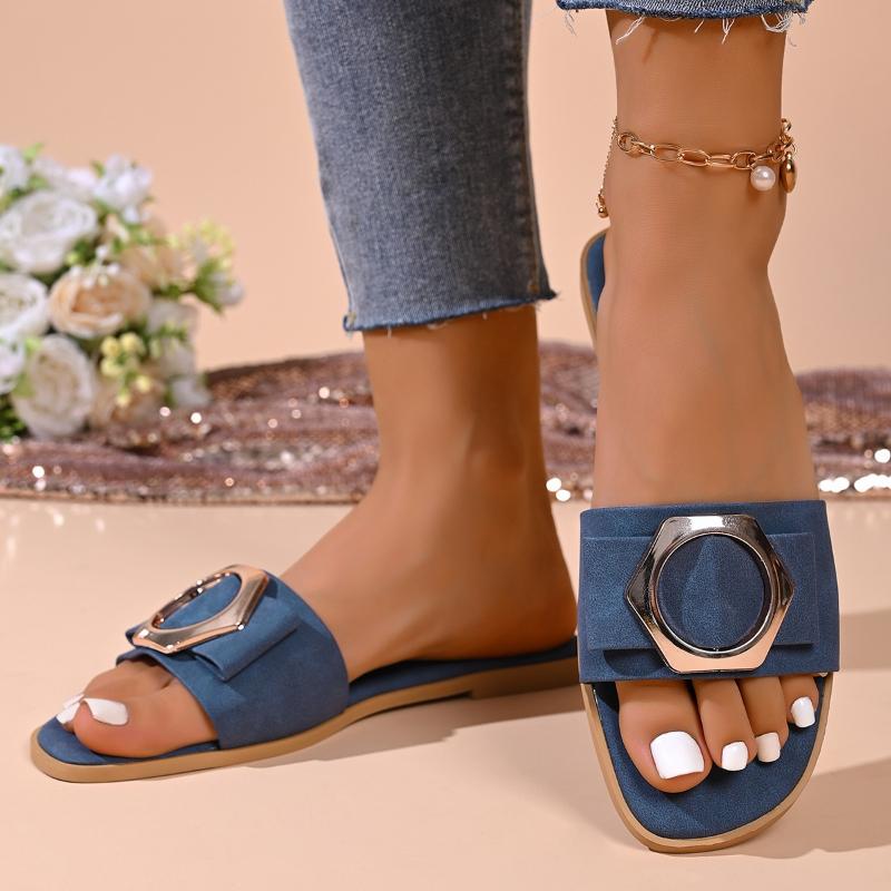 Able Summer Comfortable Breathable Slippers Large Flat Sandals Casual Open Toed Metal Buckle Women's Shoes 35-43