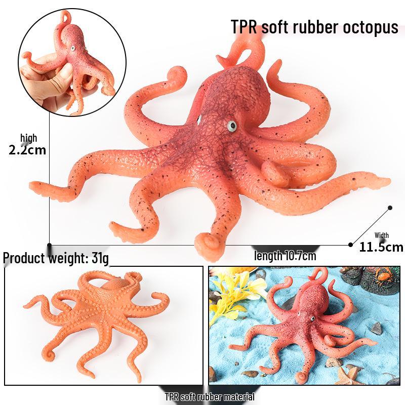 Kids' Marine Animal Model Stress Relief Toy Set: Pufferfish, Octopus, Crab, Shark, Dunkleosteus