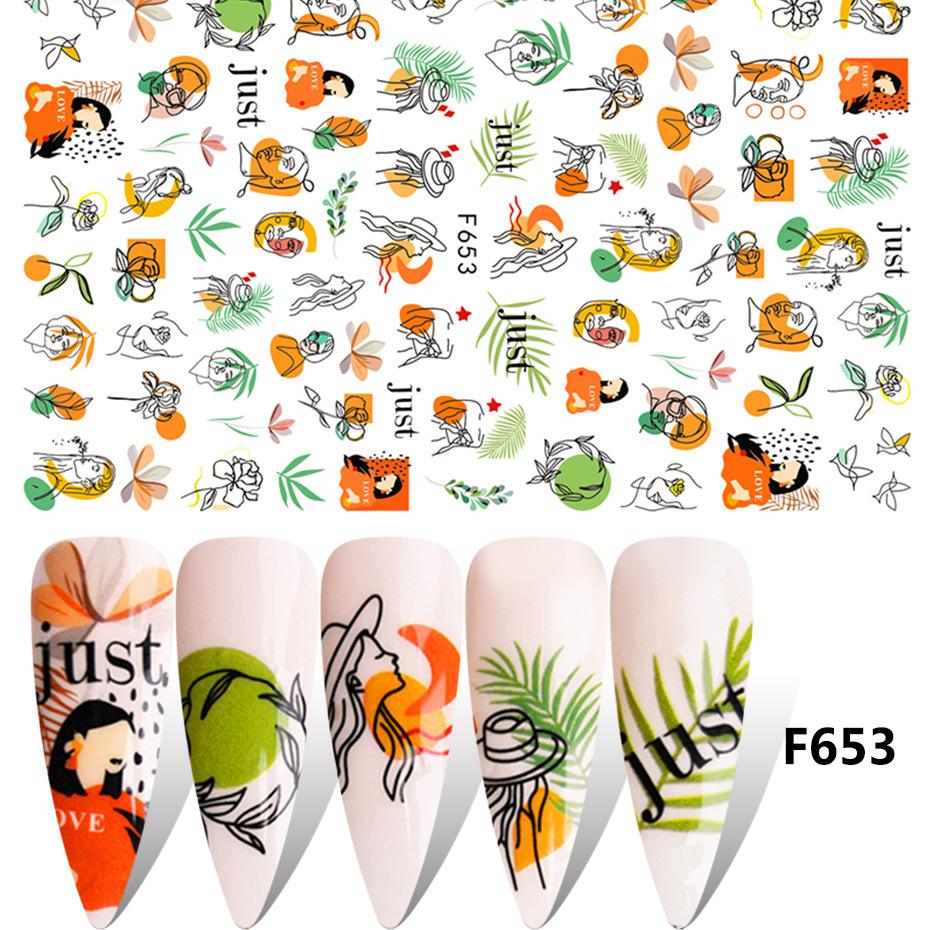 1pcs Summer Sticker Nail Art Decorations Leaves Flower 3D Adhesive Stickers Woman Face Fruit Foil Manicure Wrap