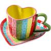 Hand-Painted Rainbow Striped Coffee Cup and Saucer Ceramic Heart-Shaped Mug for Afternoon Tea Flower Tea Home Breakfast Milk Mug