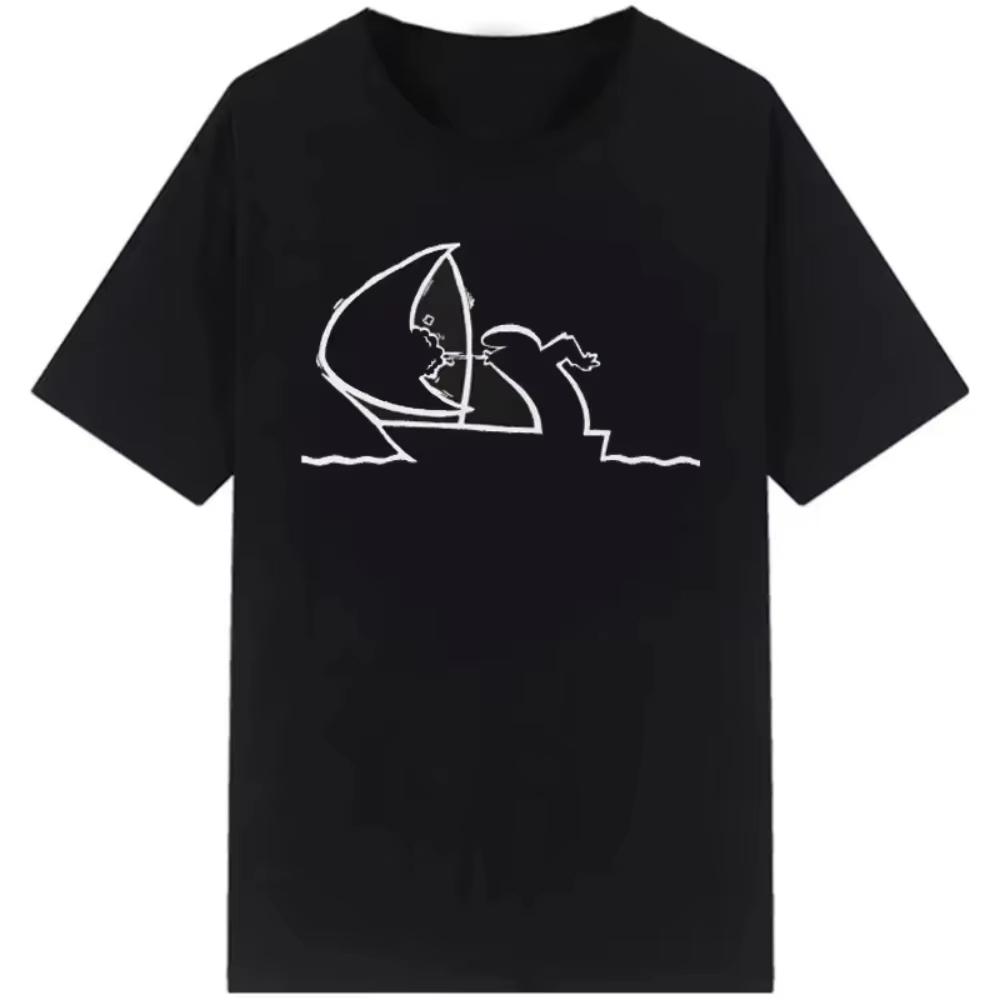 T-shirt à col rond imprimé dessin animé minimaliste créatif à manches courtes pour un look décontracté et tendance Streetwear en coton doux premium