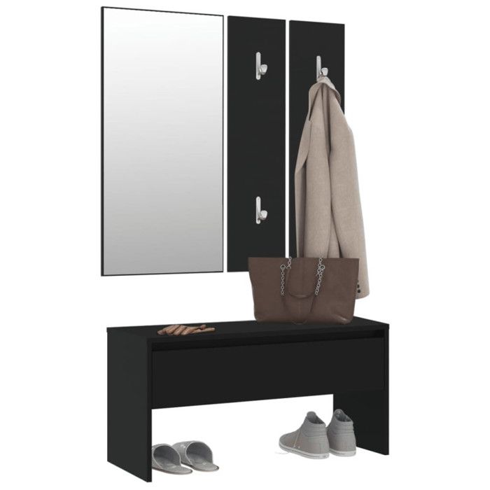 VidaXL Ensemble de meubles de couloir noir bois d'ingénierie, meuble de couloir, mobilier de couloir, mobilier d'entrée, 833512
