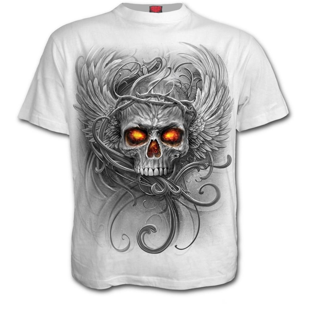 

Spiral Direct Roots Of Hell White T Shirt Biker Tattoo Evil Wings Unisex T-Shirt XXXXL