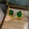 French court style irregular emerald stud earrings fashionable retro light luxury temperament earrings medium antique earrings