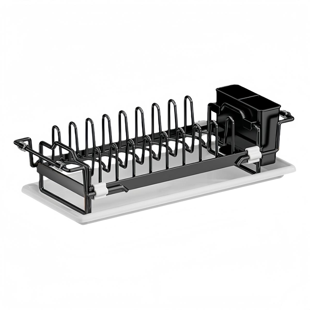 

Space Efficient Expandable For Kitchen Dish Drying Rack with Pot Lid Holder and Cutlery Compartments for Sink Counter чёрный
