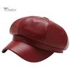 Women Beret Hat Spring Summer Retro Solid Color Faux Leather Short Brim Decorative Sun Protection Anti-UV Breathable Lady Painter Unisex Octagonal Cap