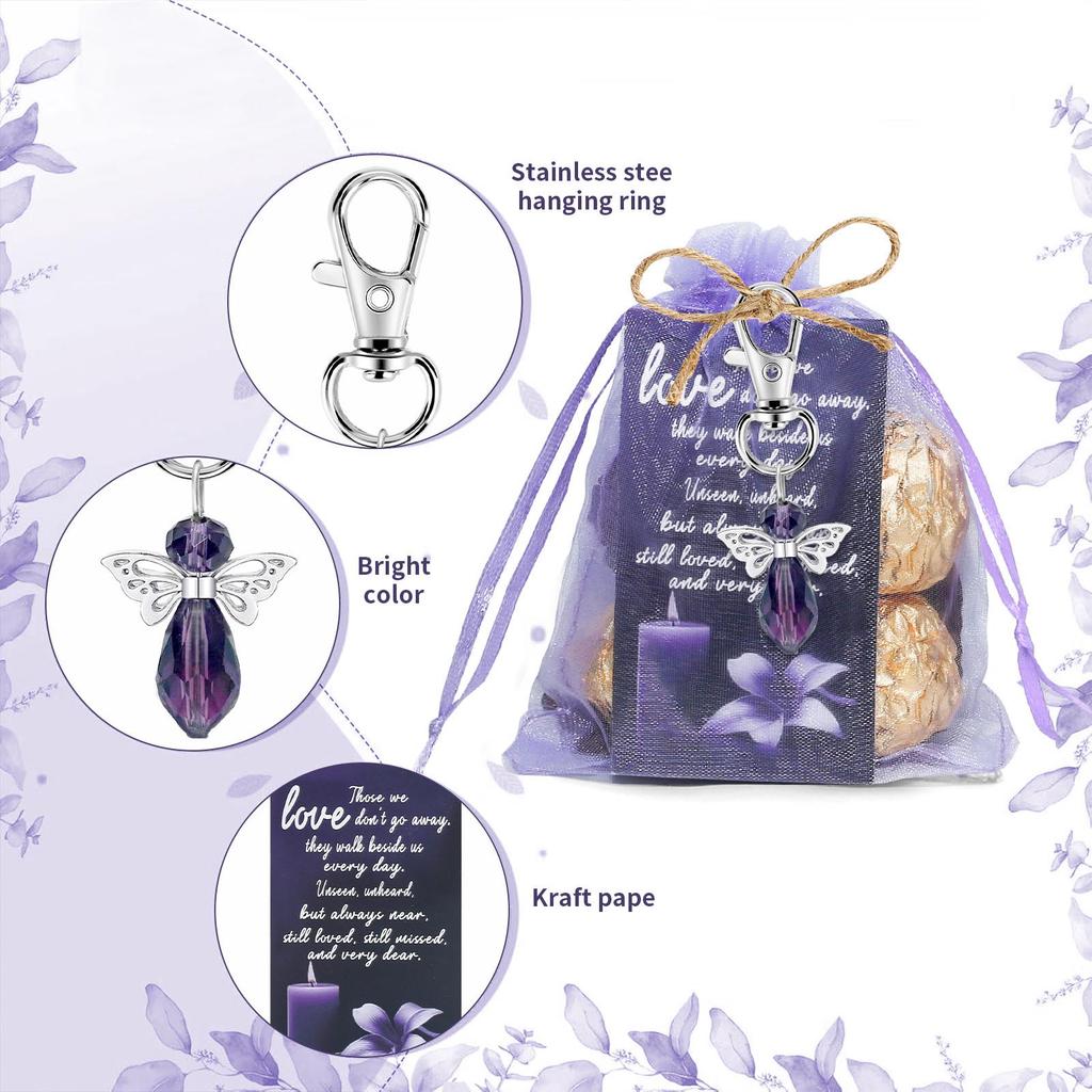 40PCS Purple Guardian Angel Keychains Funeral Memorial Party Favor Gifts With Personalized Cards
