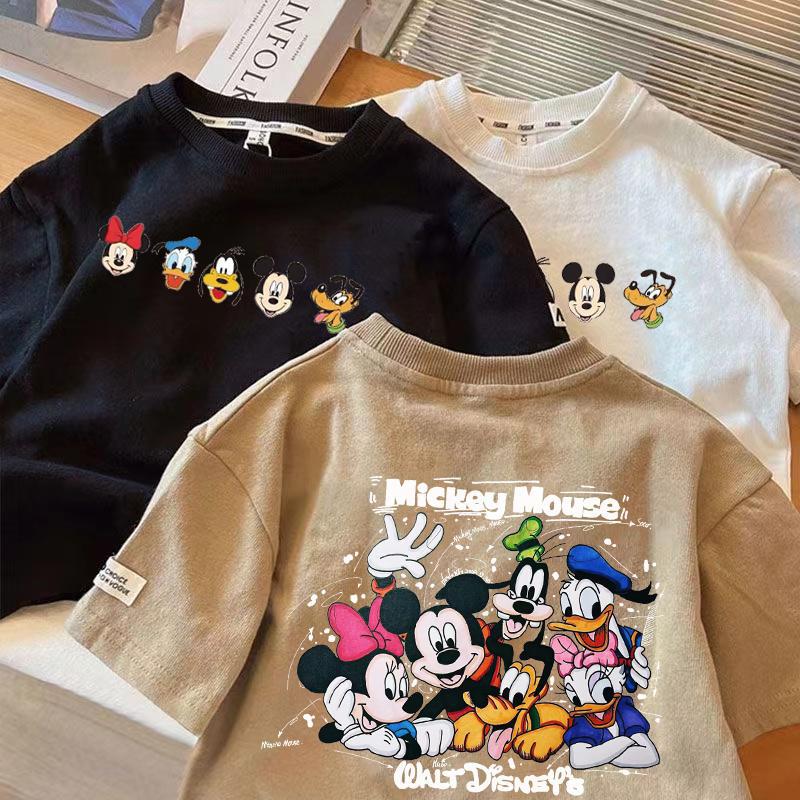 Summer Pure Cotton Kids Short Sleeve T Shirt Cartoon Print Round Neck Casual Top For Boys And Girls