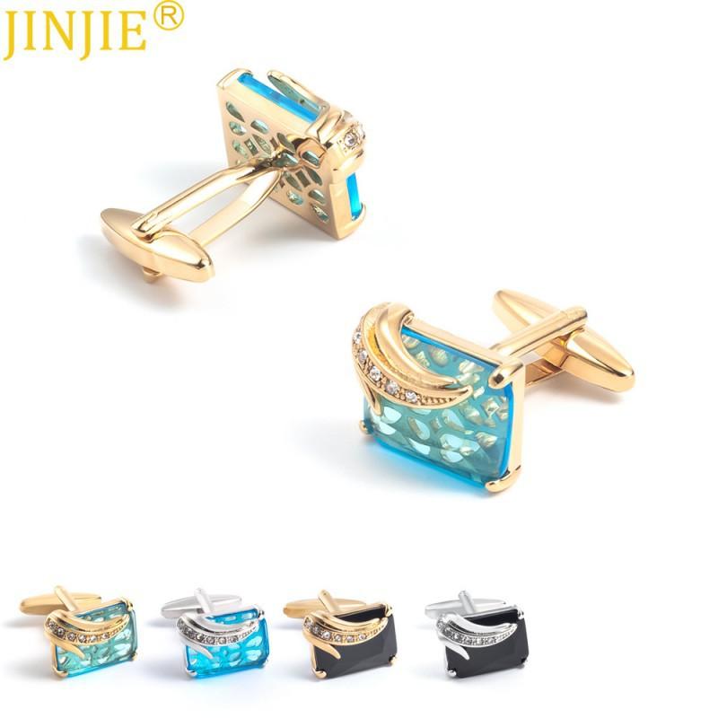 Golden Square Rhinestone Crystal Zircon Metal Cufflinks Men's Cuffs With Studs French Shirt Button