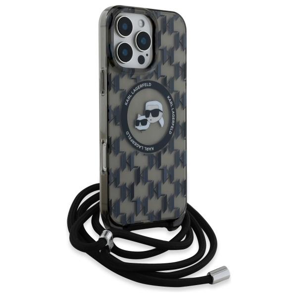 Karl Lagerfeld Klhmp16Lhckcklck Iphone 16 Pro 6.3 Czarny/Black Hardcase Iml Crossbody Monogram Karl & Choupette Head Magsafe