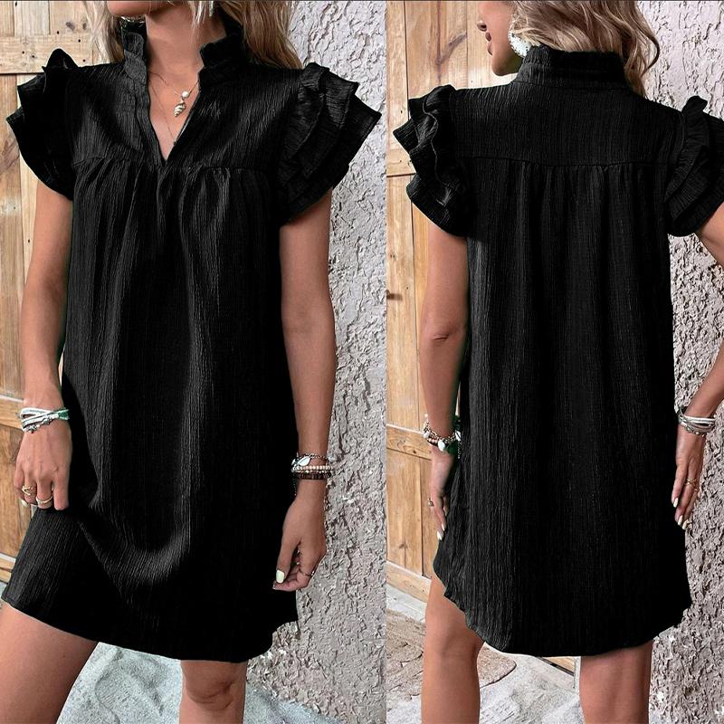 Tiered Flounce Sleeve Dress - V-Neck Pullover Maxi