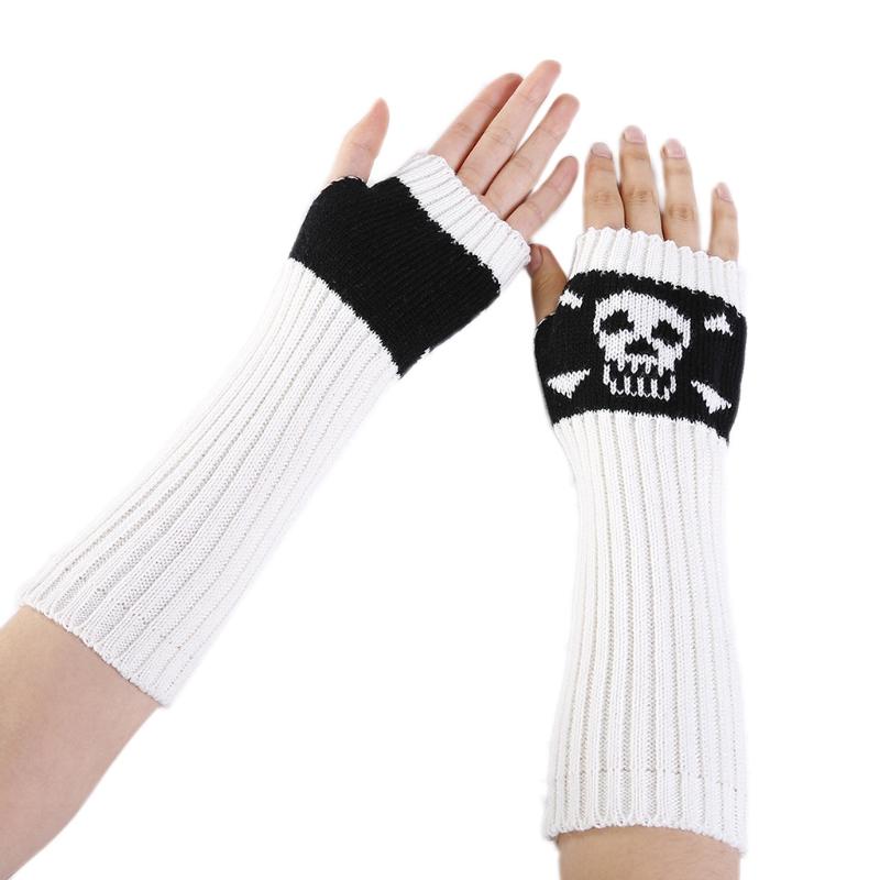 Winter Warme Fäustlinge Strick Fingerlose Armstulpen Warme Fahr-Armstulpen Totenkopf Dehnbar Weiche Handschuhe Halloween Kostüm