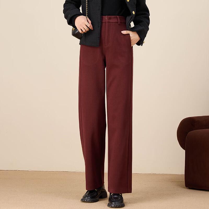 Fanzhen Women's High-Waist Thickened Straight-Leg Woolen Pants