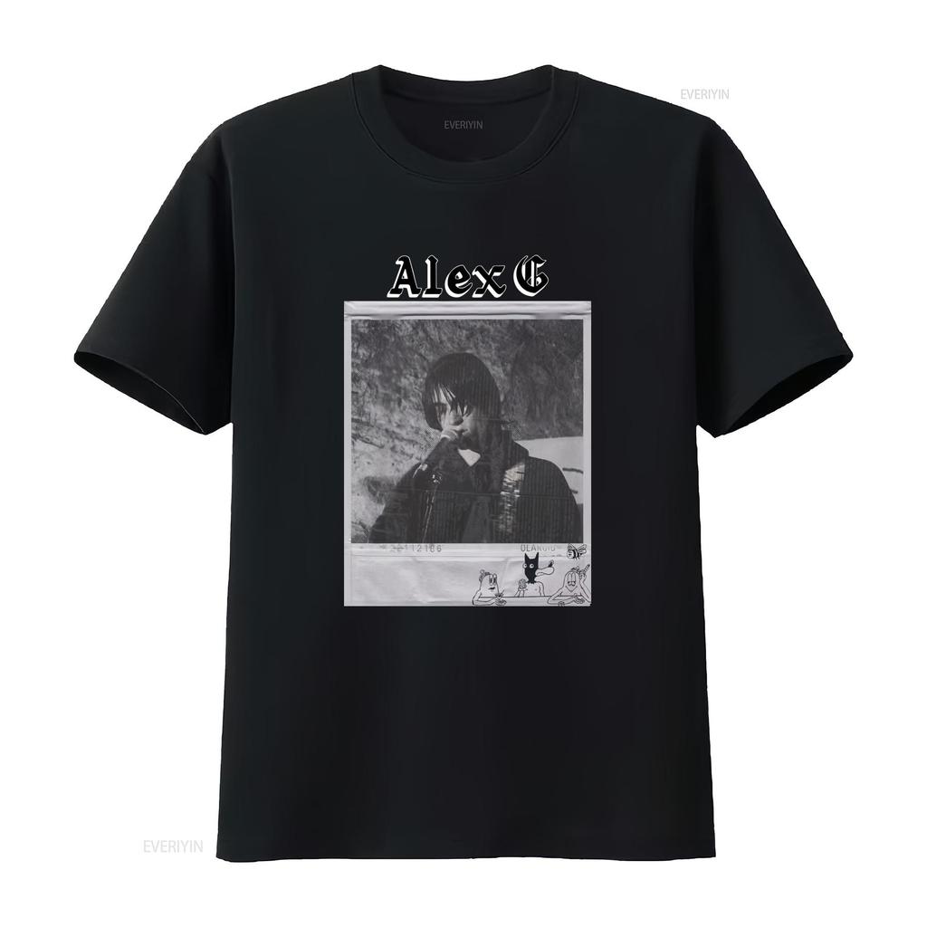 Vintage Retro Black White Alex G Indie Music Print Streetwear T Shirt Vintage Washed Comfortable Streetwear Stretched Versatile