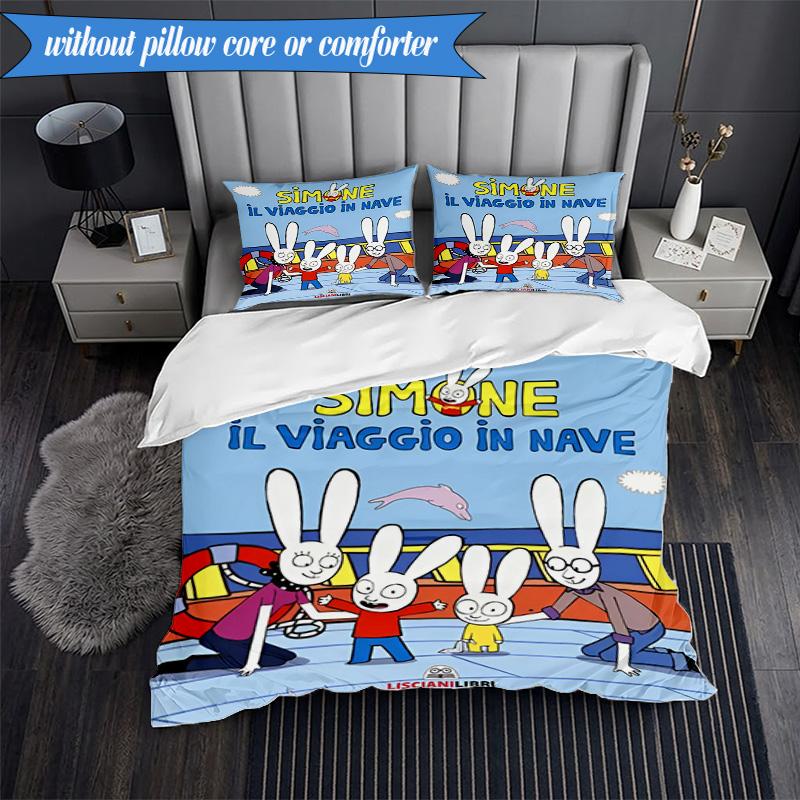 3PCS Simon the Rabbit Adventures Bedding Set 2D Printing (Includes 1 Duvet Cover + 2 Pillowcases Coreless), Bedroom decor,Fan Gift