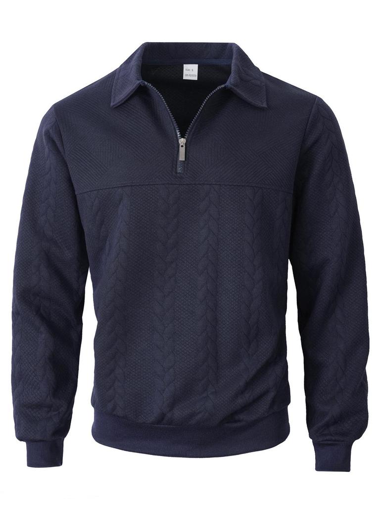 2026 Men's Heavyweight Textured Lapel Zip Polo Sweatshirt for Spring/Autumn