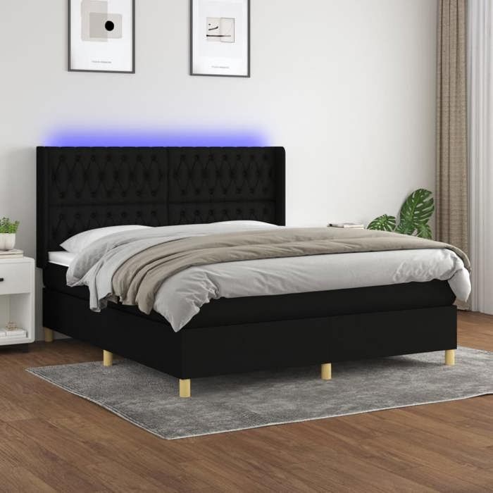 VidaXL Slatted Bed Base with Mattress and LED, Upholstered Bed, Double Bed, Adult Bed for Interior Bedroom, 3139127