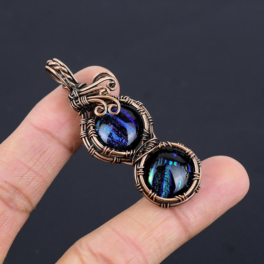 Dico Glass Jewelry, Handmade Gemstone Pendant, 999 Copper Wire Wrapped  Pendant Antique Jewelry, For Engagement Gift