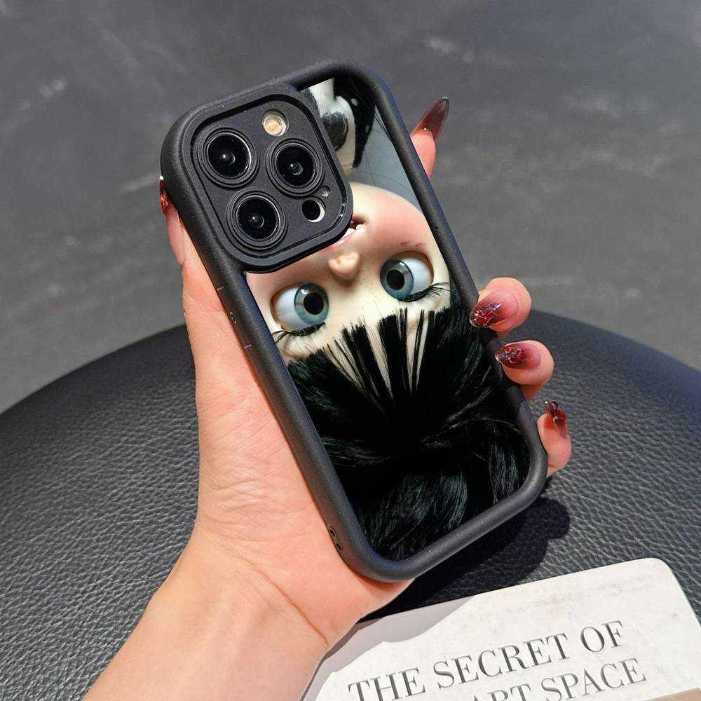 

Japanese Korean Retro Doll Dark Baby Artist For iPhone 17 16 15 14 13 12 11 Pro Max Plus Black Full Coverage Soft Silicone Cover iPhone 13