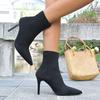 Fashion Black Stretch Skinny Socks Boots Women's 2025 New Mid-Tube Stiletto Pointed Toe High Heel Booties