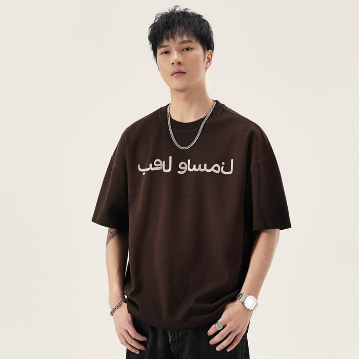 

300г Футболка Топ Американский Ретро Свободный Повседневный Принт Универсальный Круглый Вырез Короткий Рукав Мужской 4XL