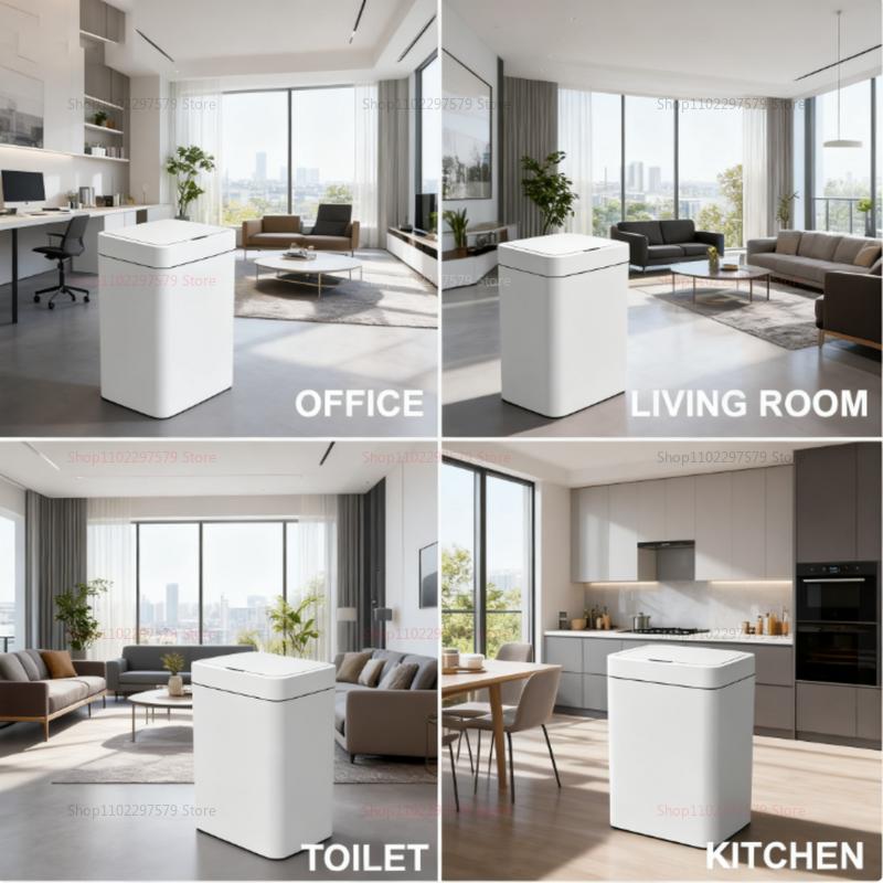 2025 Automatic Induction Trash Can Storage Basket for Household Bathroom Kitchen Living Room Smart Sensor Cover Paper Organizer