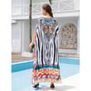 Women's Fashion Summer Spring Feather Print 1/2 Sleeves V-Neck Loose Waistline Casual Dresses