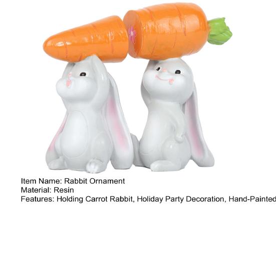 2Pcs Holding Carrot Rabbit Figurine Hand-Painted Carrying Radish Bunny Statue Resin Sculpture Easter Holiday Party Decoration Ornament