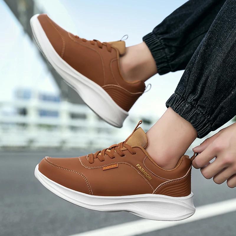 Shoes for Men Leather Casual Men's Shoes Lace-Up Platform Fashioon Sneakers Man Comfort Lightweight Running Shoes Zapatos Hombre