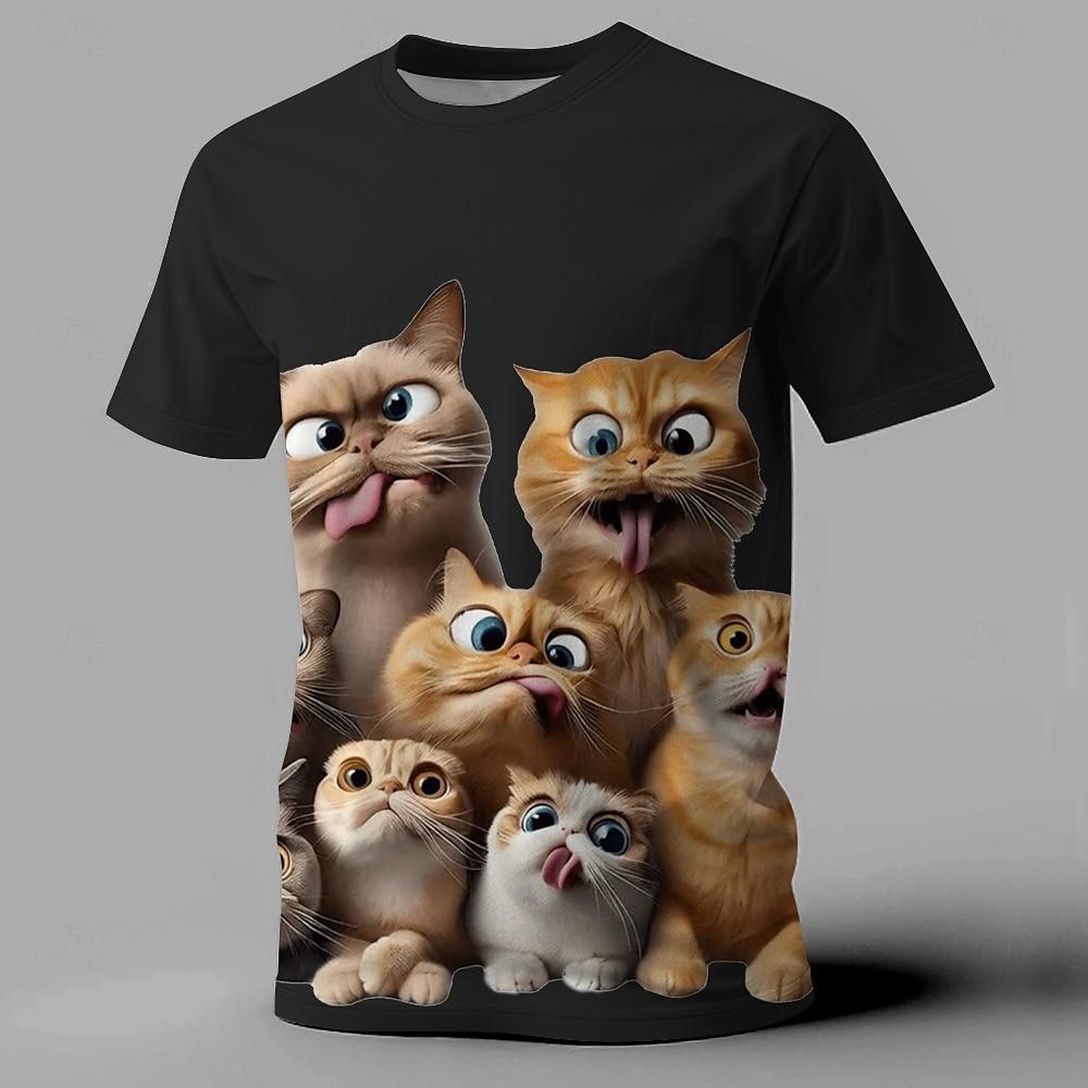 Men's T-Shirt Funny Cat 3d Printed Tees Fashion Breathable Streetwear Man Short Sleeve T-Shirt Oversized Men's Clothing Tops