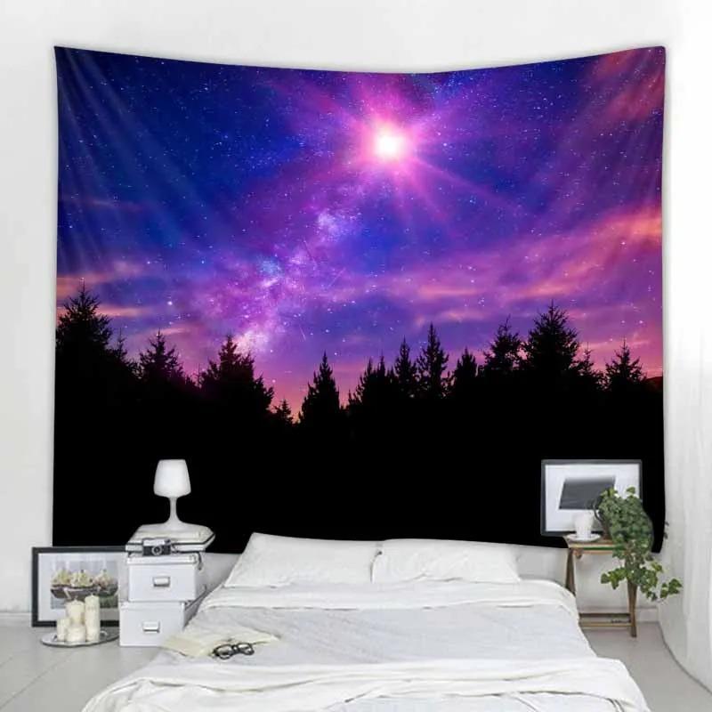 Home Room Art Background Decoration Starry Forest Tapestry Moonlight Night Psychedelic Bohemian Decorative Wall Hanging