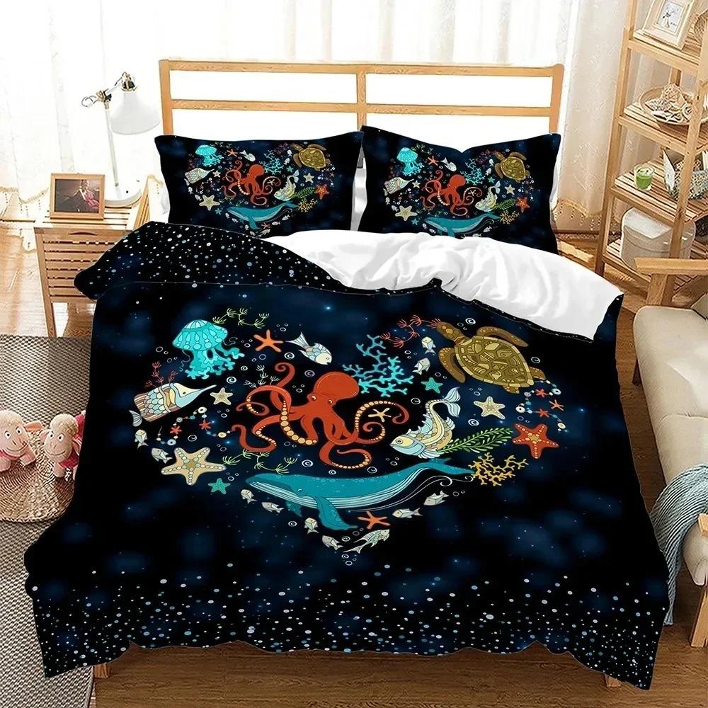 Octopus Sea Turtle Colourful Animal Marine Life Duvet Cover Bedding Set Comforter Linen Pillowcases Single Double King Queen