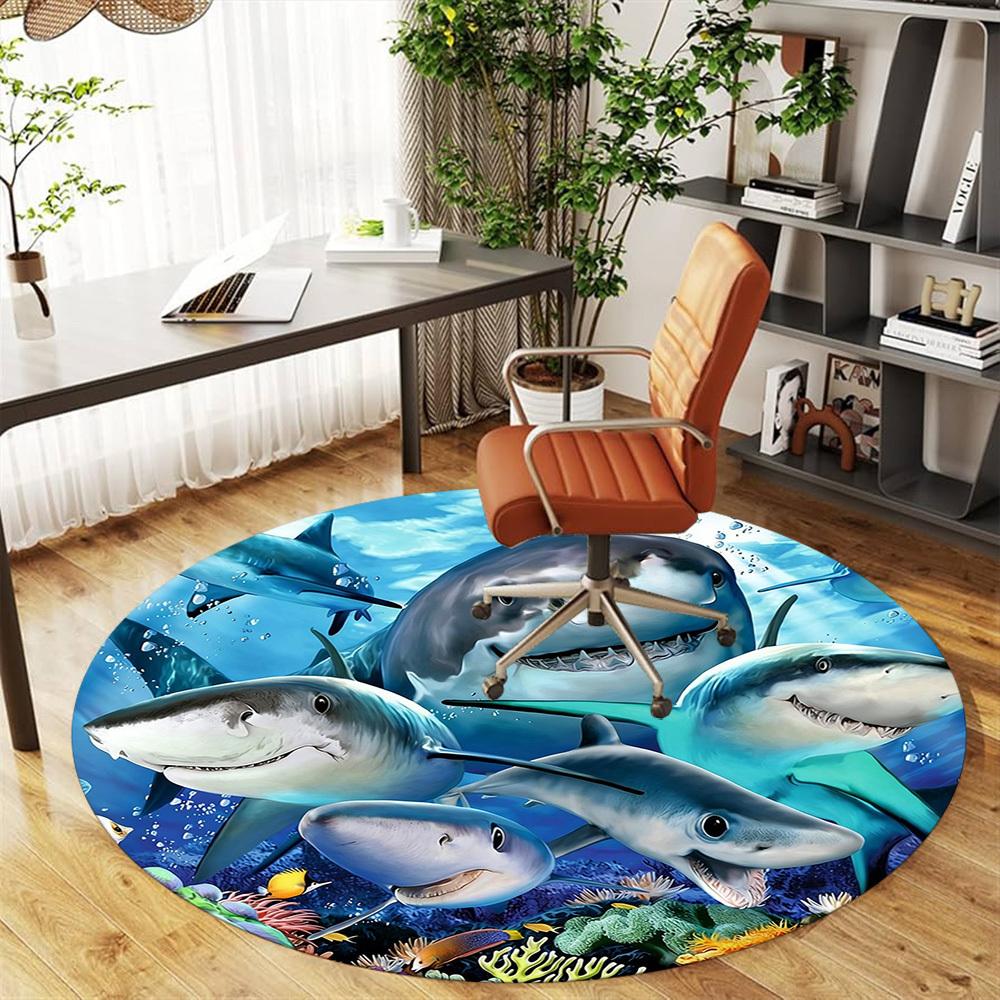 1pc Sharks Coral Round Chair mat office Area Rug - Non-Slip, Floor Mat for Office, Bedroom, and Indoor Decor p127257
