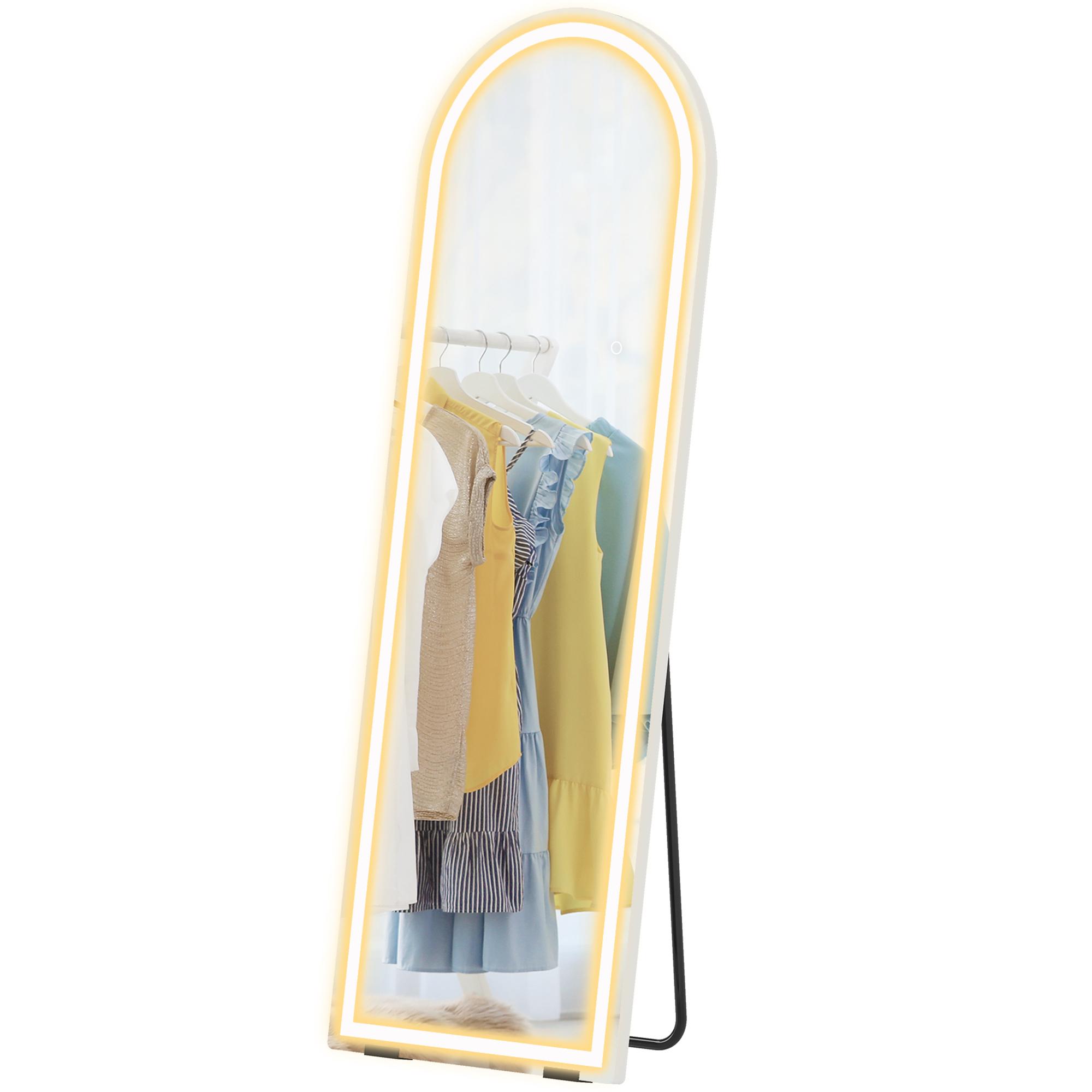 Miroir sur Pied Pleine Longueur Avec Lumières 150x50cm Sans Cadre Arqué 3 Températures de Couleur Luminosité Réglable Transparent