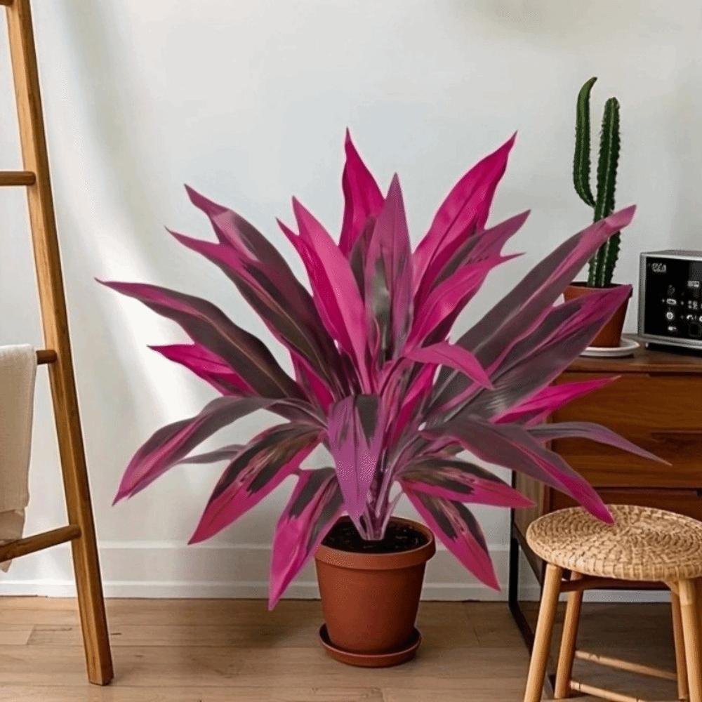 Realistic Leaves Fake Tropical Palm Plants Plastic Shrub Cordyline Fruticosa Plants  Living Room