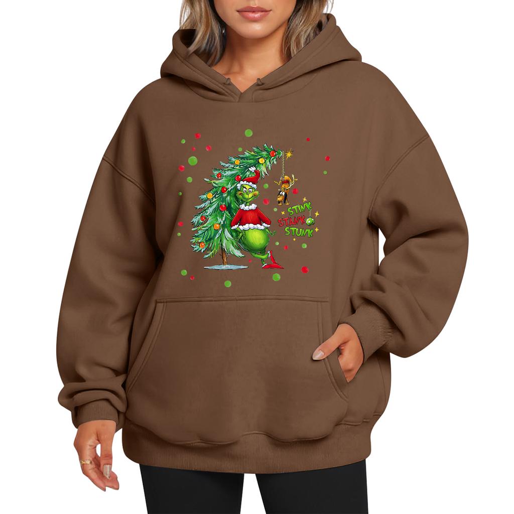 Ladies' Christmas Style Printed Hoodie With Wool And Pockets For Women