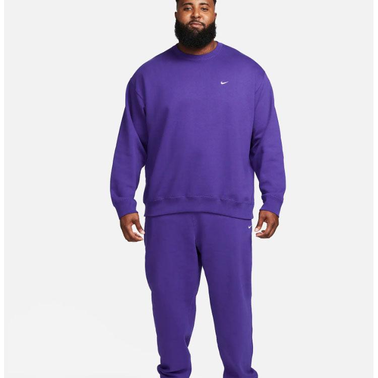Nike Solo Swoosh Solid Logo Ribbed Crewneck Loose Sports Sweatshirt Men sweatshirt Purple DX1361-504