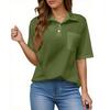 Women's Fashion Casual Button Pocket Shirt Short Sleeve Solid Color Lapel Top