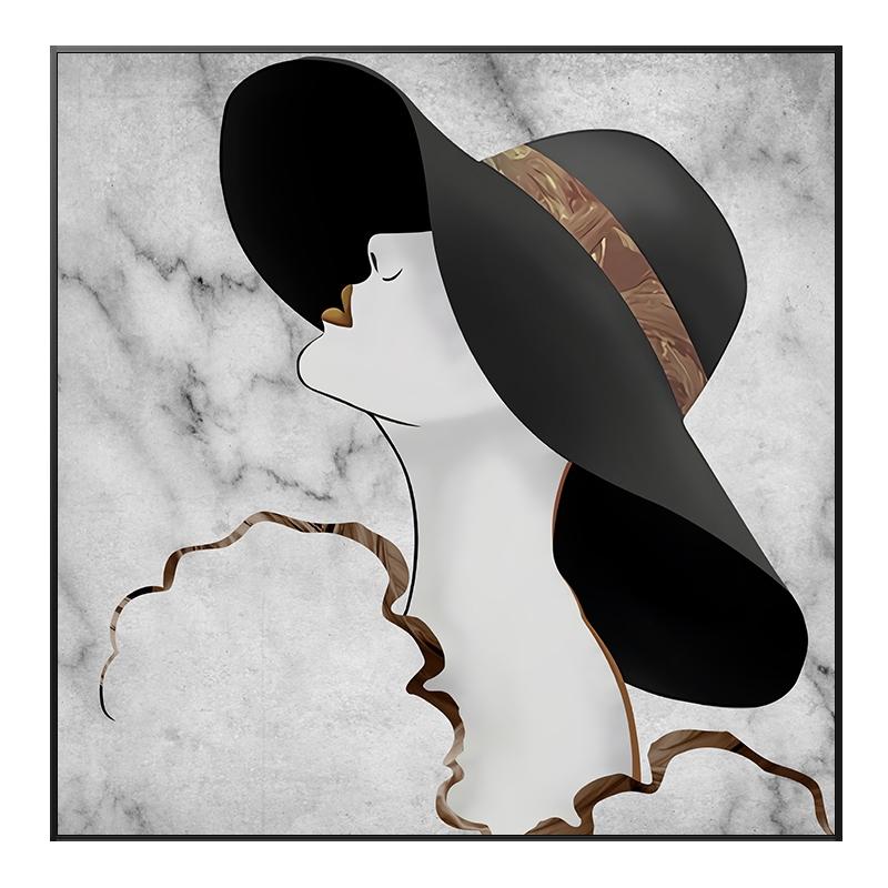 Abstract Lines Marble Pattern Decorative Canvas Painting of Women Waring Hats and Red Lips Posters and Prints Wall Art Cuadros