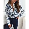 Light Weight Shirt for Women Aesthetic Floral Work Blouse Bishop Sleeve Button-Down V-Neck Shirt Tops Going Out Shirt