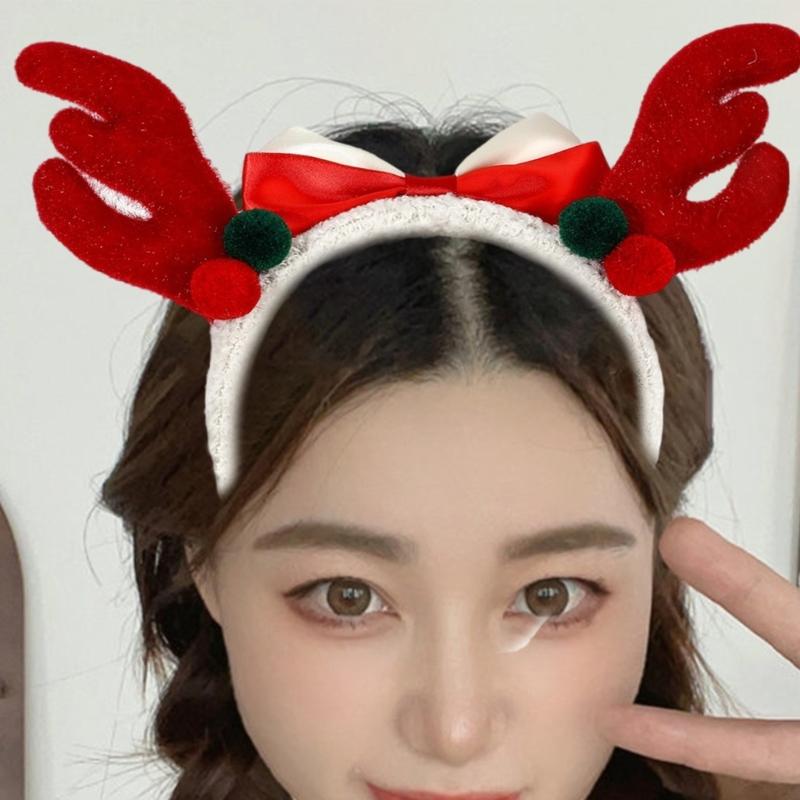 Festival Plush Elk Hairband With Bowknot For Christmas Party And Family Gatherings Comfortable Holiday Hair Accessory