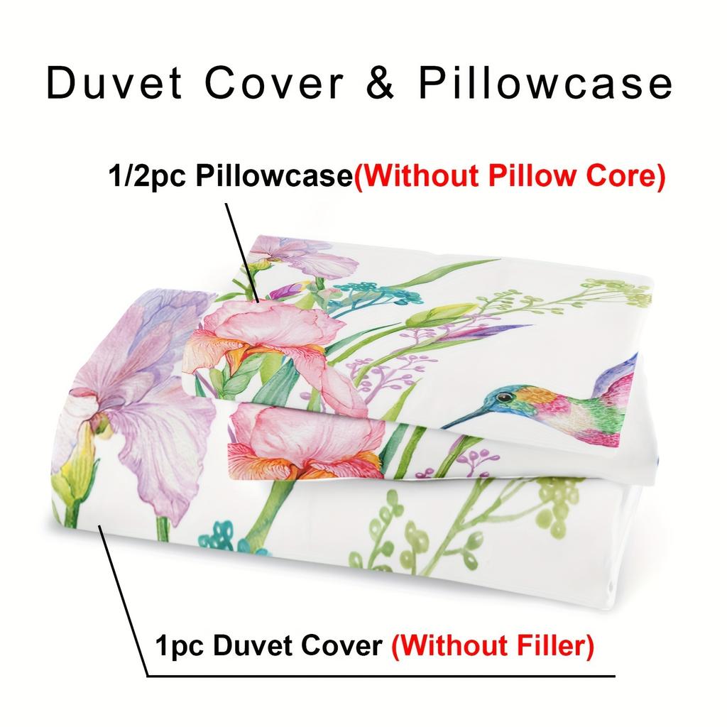 2/3Pcs Soft And Comfortable Floral Duvet Cover Set Fresh Floral Pattern, Floral Pattern Bed Set, Bird Print Duvet Cover