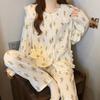 Pigiama in Cotone a Nuvole Pois - Set da Donna a Manica Lunga con Collo da Bambola per Primavera e Autunno