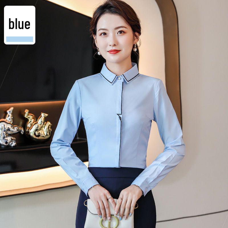 Women's Slim-Fit White Long-Sleeve Square Neck Professional Work Shirt - 2026 Spring/Summer Collection
