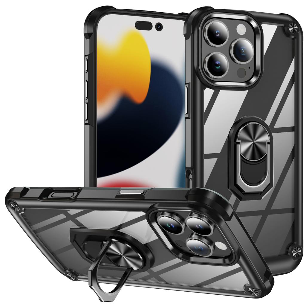 For iPhone 16 Pro Max Case Alloy Lens Frame PC+TPU Kickstand Phone Back Cover