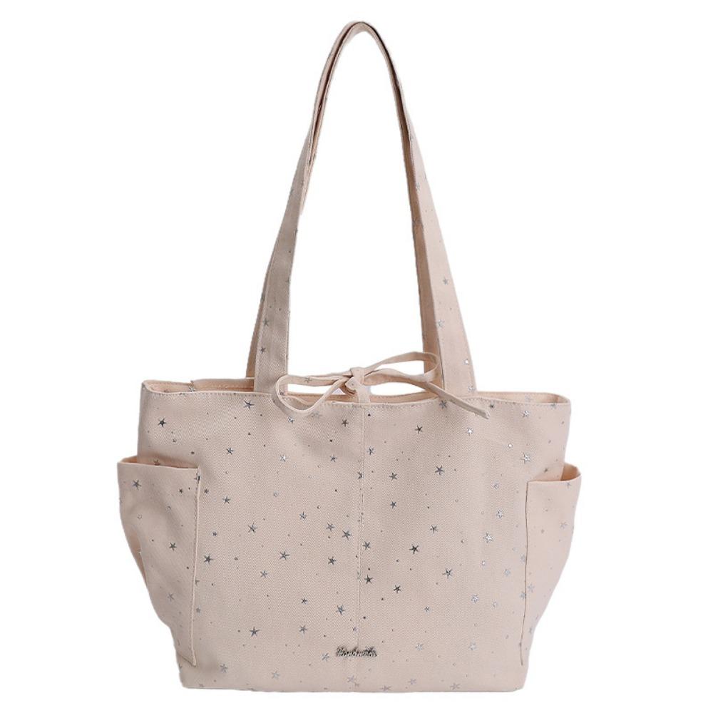 

Casual Bow Tote Bag Large Capacity Women Handbag Retro Polka Dot Shoulder Bag Spicy Girl StyleA Beige