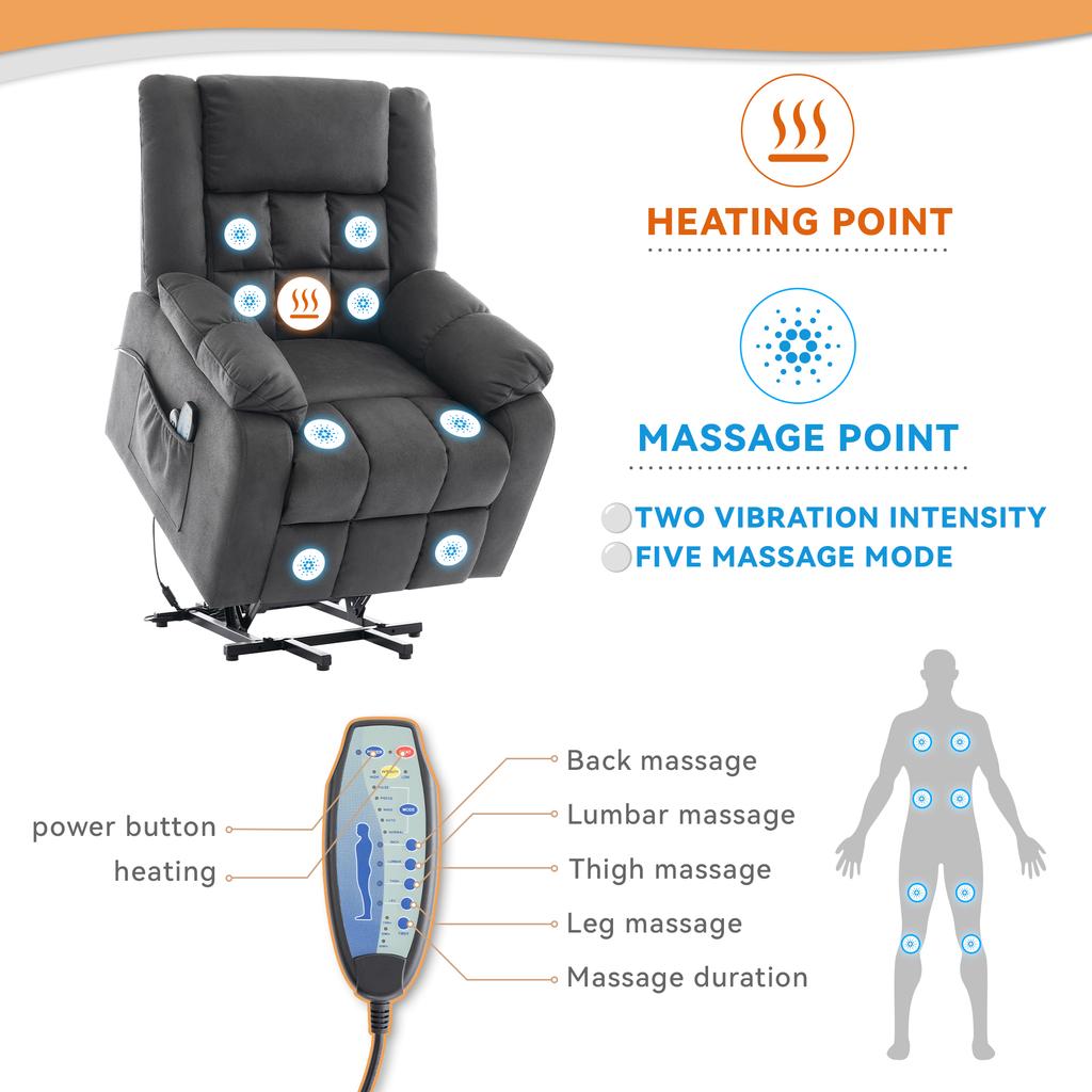 Electric TV Chair, Massage Chair with Heat Function, Recliner with Footrest, 2 Side Pockets, Drink Holder, USB Ports, Grey.[Old SKU:N653P069G]