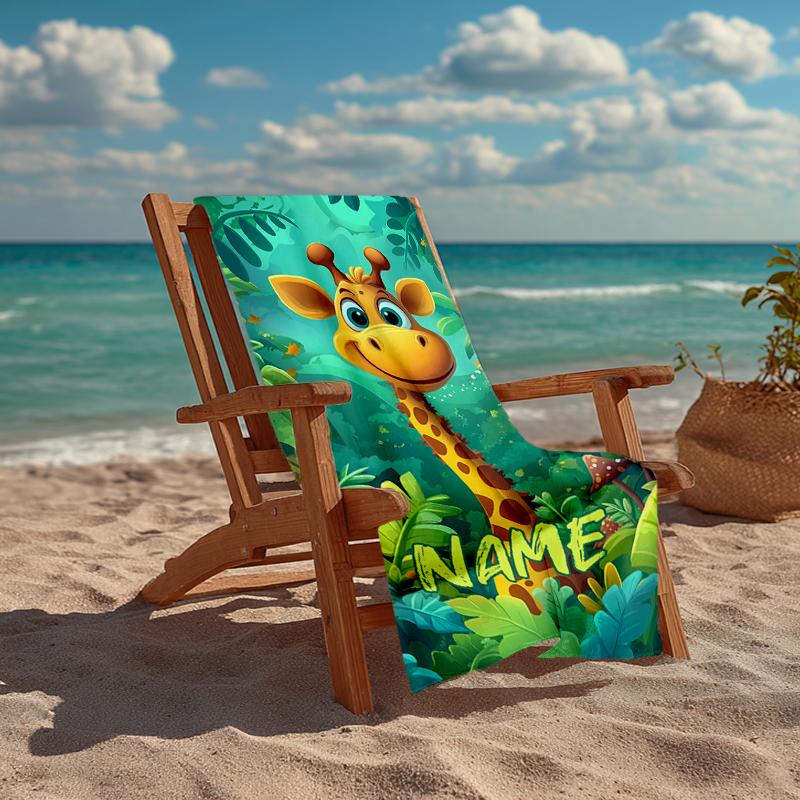 Custom Name Ultra-Soft Beach Towel with Giraffe Theme,Ideal for Pool - Camping, Diving - Perfect Travel Essential, Vibrant Beach Towel.